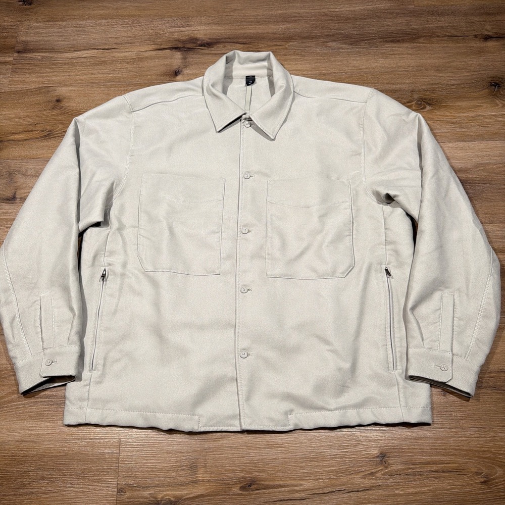 LULULEMON Men's LARGE Beige Sueded Camp Collar Overshirt Button Jacket M3EWBS